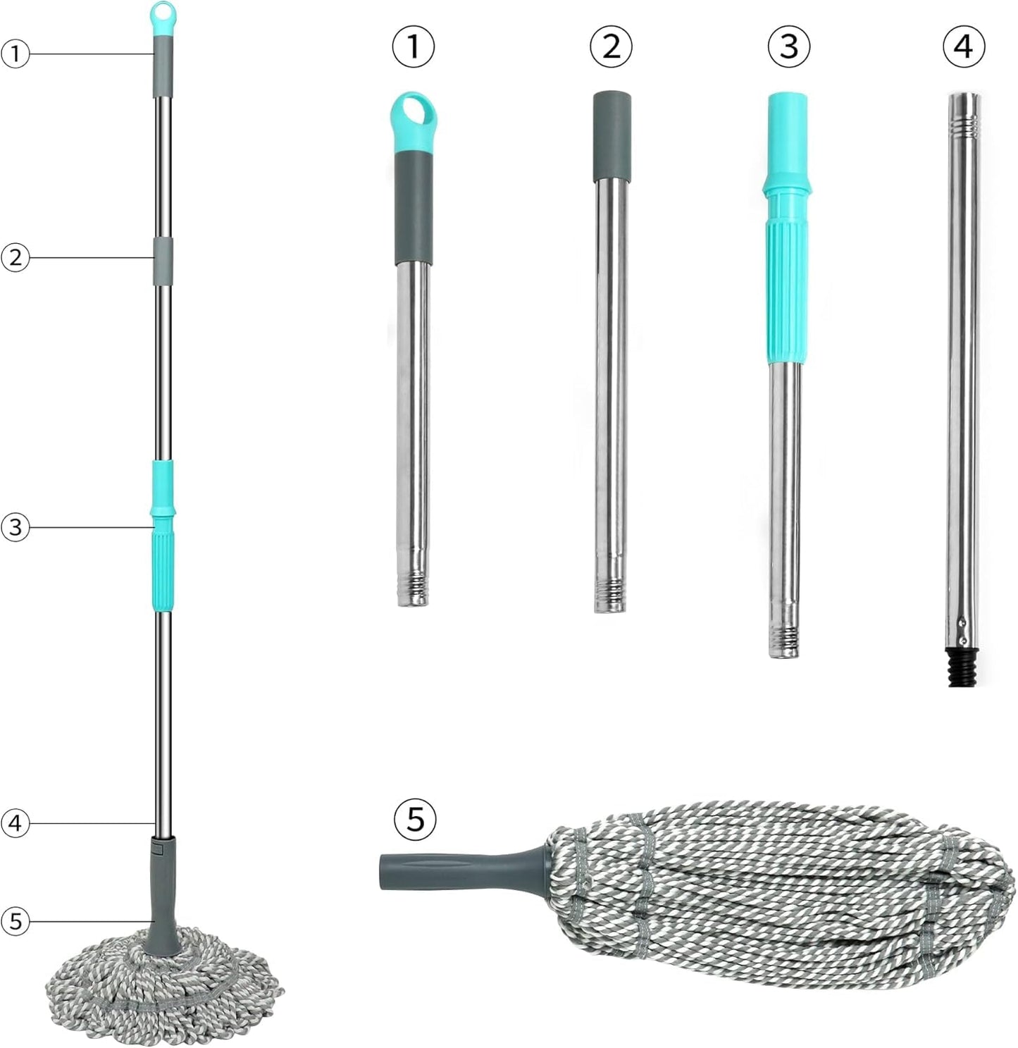 Self-Wringing Twist Mop, 44.5" Handle, Heavy Duty Floor Cleaner