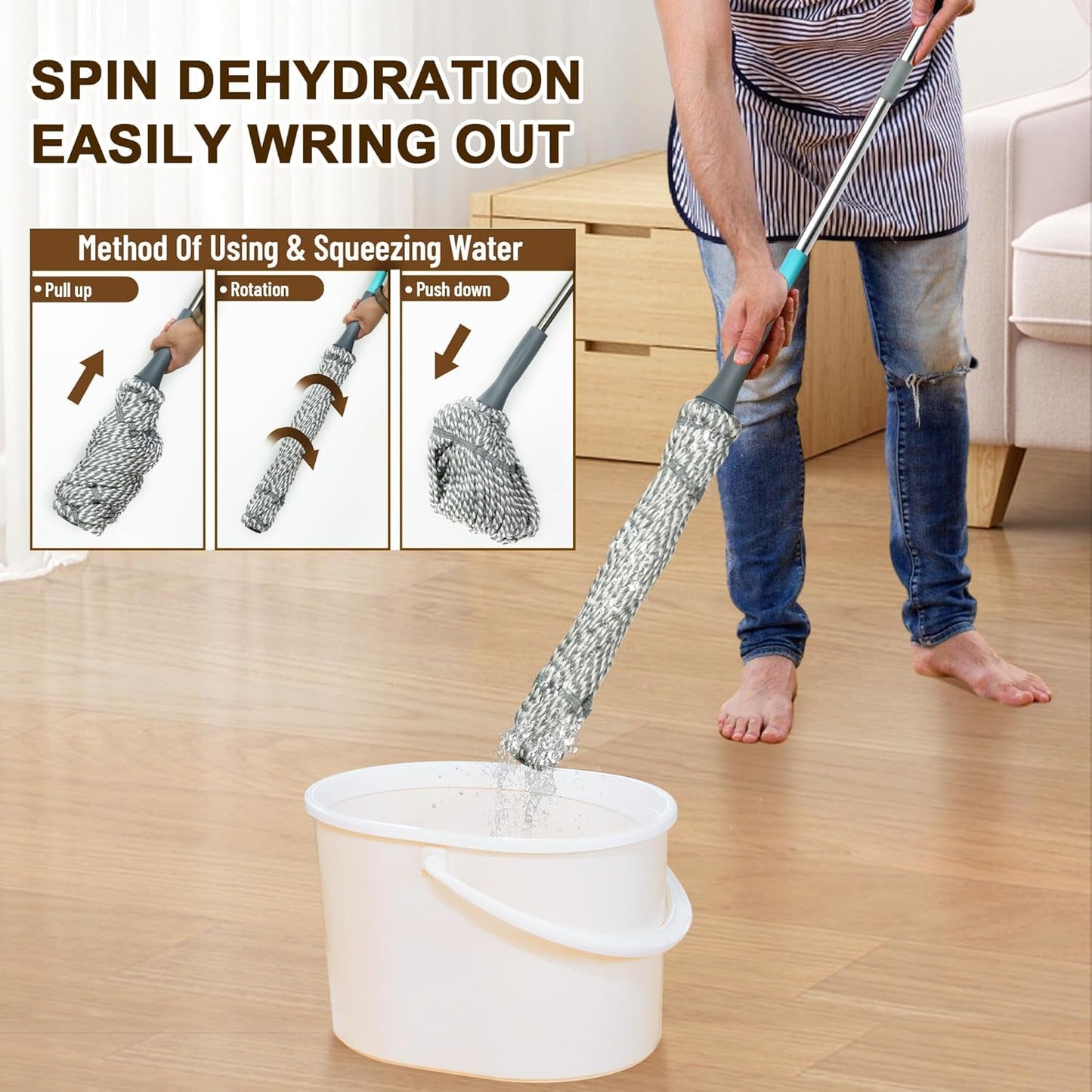 Self-Wringing Twist Mop, 44.5" Handle, Heavy Duty Floor Cleaner