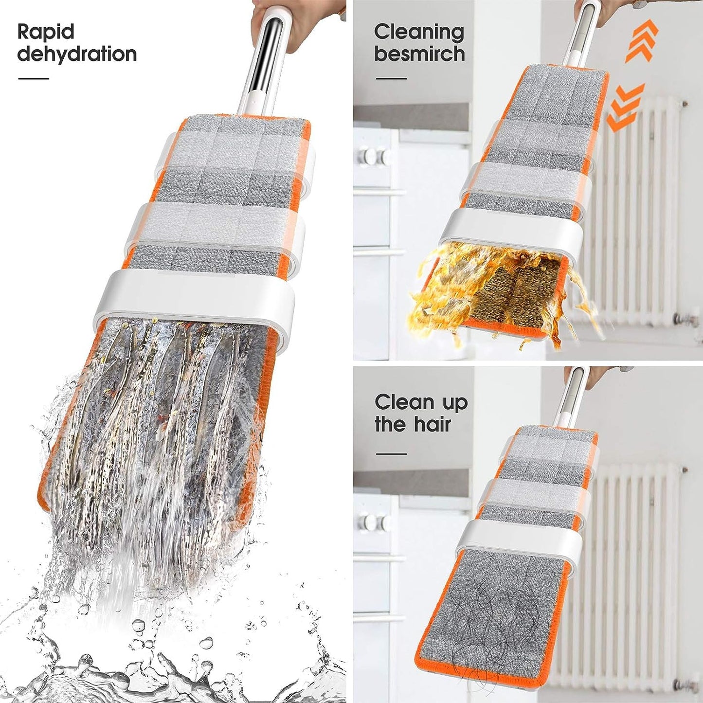 Flat Microfiber Magic Mop WHT – Stainless, Hands-Free