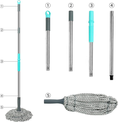 Self-Wringing Twist Mop, 44.5" Handle, Heavy Duty Floor Cleaner
