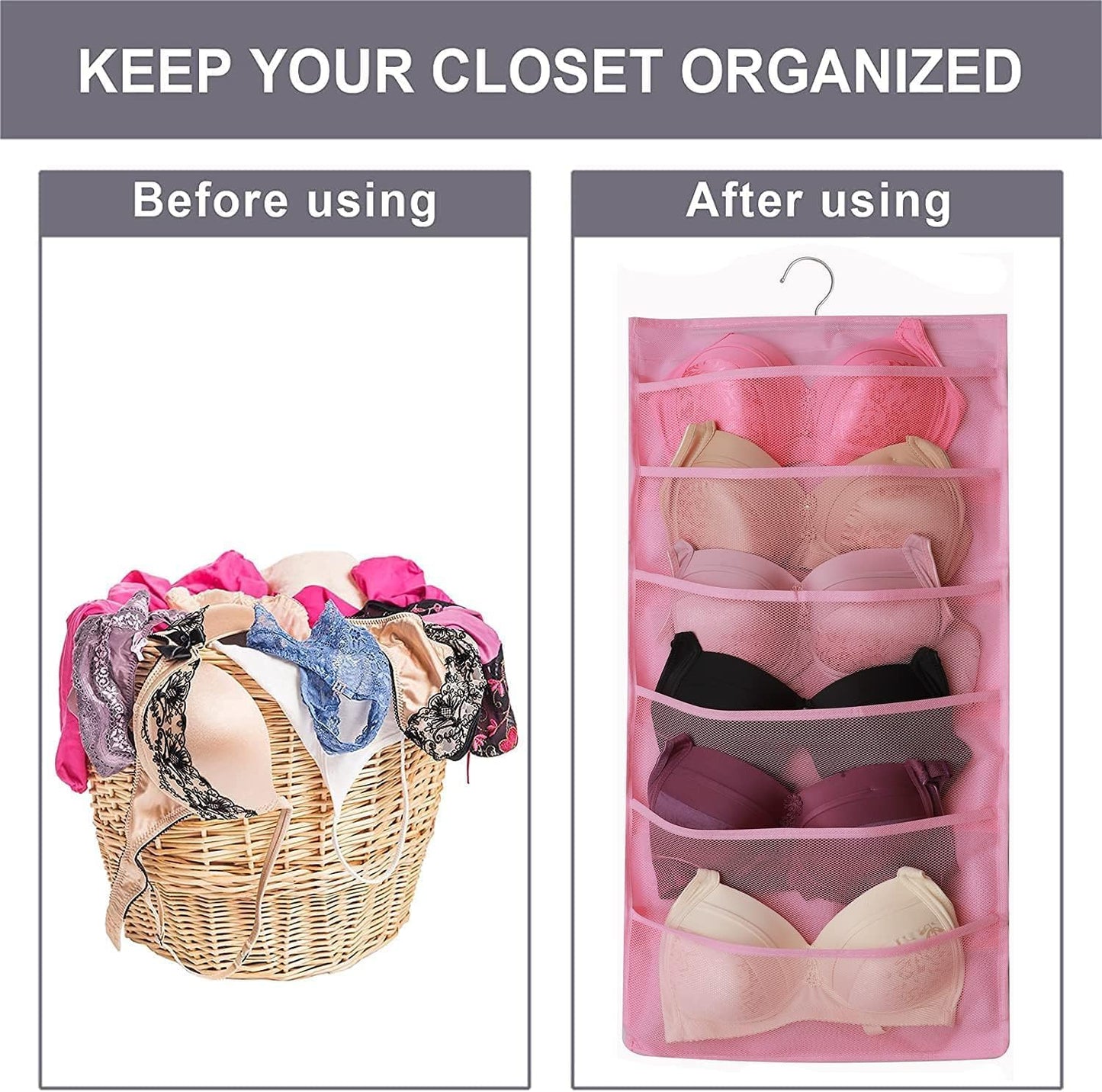 30 Pocket Hanging Organizer PNK – Double Sided, Rectangular