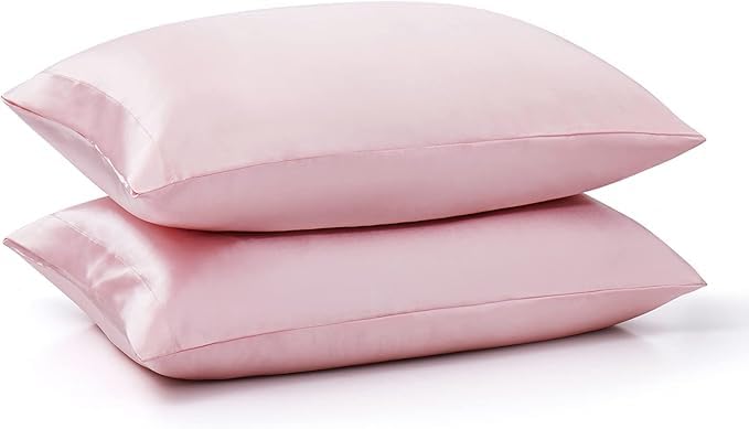 Renva Set of 2 Satin Silk Pillowcase for Hair and Skin Standard Size 18"X 28" with Soft Breathable Smooths Cooling Pillow Covers for Sleeping (pink)