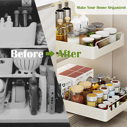 Pull Out Heavy Duty Cabinet Organizer for Kitchen WHT Large/Small Sizes