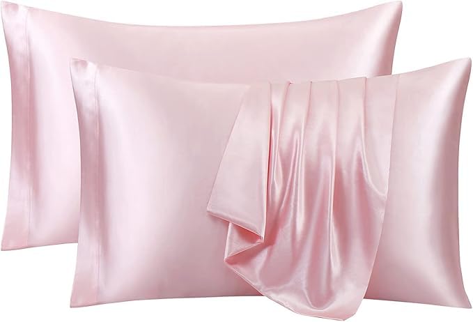 Renva Set of 2 Satin Silk Pillowcase for Hair and Skin Standard Size 18"X 28" with Soft Breathable Smooths Cooling Pillow Covers for Sleeping (pink)
