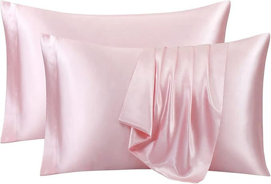 Renva Set of 2 Satin Silk Pillowcase for Hair and Skin Standard Size 18"X 28" with Soft Breathable Smooths Cooling Pillow Covers for Sleeping (pink)