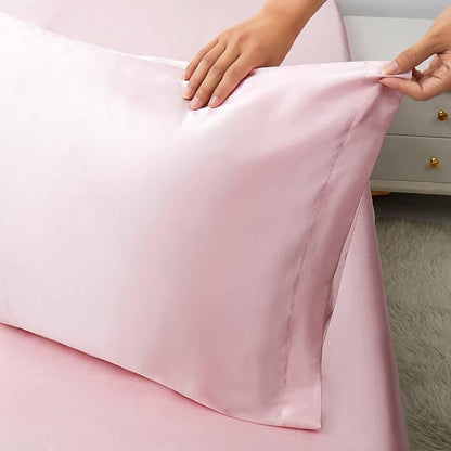 Renva Set of 2 Satin Silk Pillowcase for Hair and Skin Standard Size 18"X 28" with Soft Breathable Smooths Cooling Pillow Covers for Sleeping (pink)