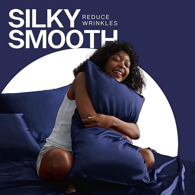 Renva Set of 2 Satin Silk Pillowcase for Hair and Skin Standard Size 18"X 28" with Soft Breathable Smooths Cooling Pillow Covers for Sleeping (Blue)