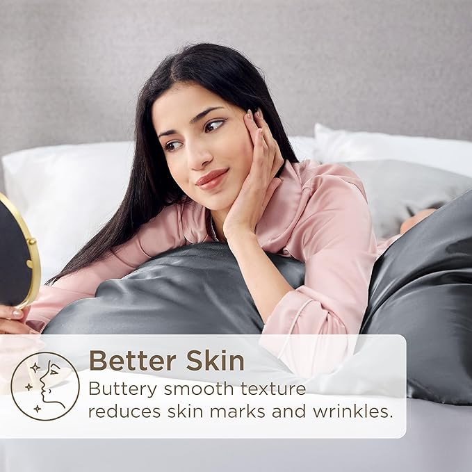 Renva Set of 2 Satin Silk Pillowcase for Hair and Skin Standard Size 18"X 28" with Soft Breathable Smooths Cooling Pillow Covers for Sleeping(Gray)