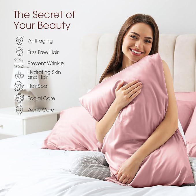 Renva Set of 2 Satin Silk Pillowcase for Hair and Skin Standard Size 18"X 28" with Soft Breathable Smooths Cooling Pillow Covers for Sleeping (pink)