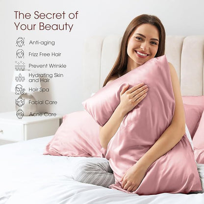 Renva Set of 2 Satin Silk Pillowcase for Hair and Skin Standard Size 18"X 28" with Soft Breathable Smooths Cooling Pillow Covers for Sleeping (pink)