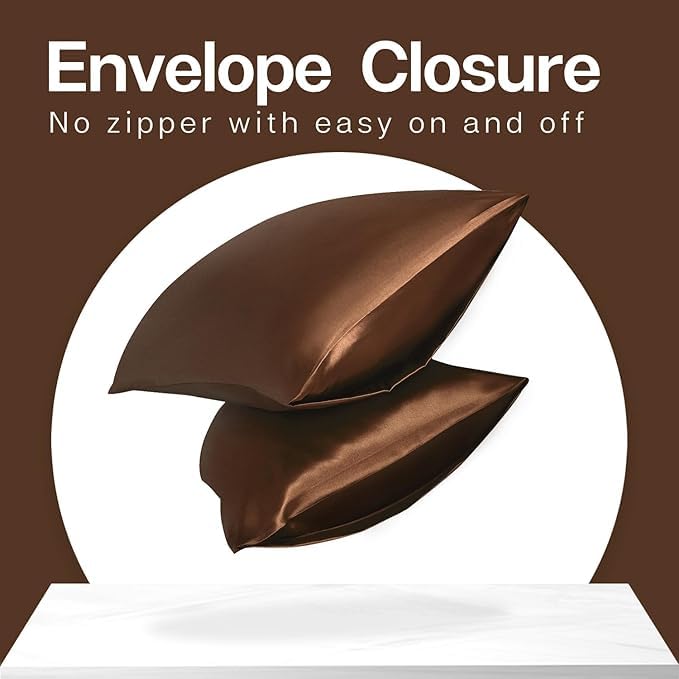 Renva Set of 2 Satin Silk Pillowcase for Hair and Skin Standard Size 18"X 28" with Soft Breathable Smooths Cooling Pillow Covers for Sleeping (BROWN )