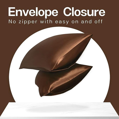 Renva Set of 2 Satin Silk Pillowcase for Hair and Skin Standard Size 18"X 28" with Soft Breathable Smooths Cooling Pillow Covers for Sleeping (BROWN )