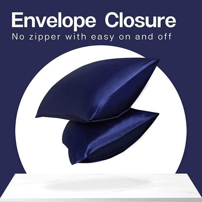 Renva Set of 2 Satin Silk Pillowcase for Hair and Skin Standard Size 18"X 28" with Soft Breathable Smooths Cooling Pillow Covers for Sleeping (Blue)