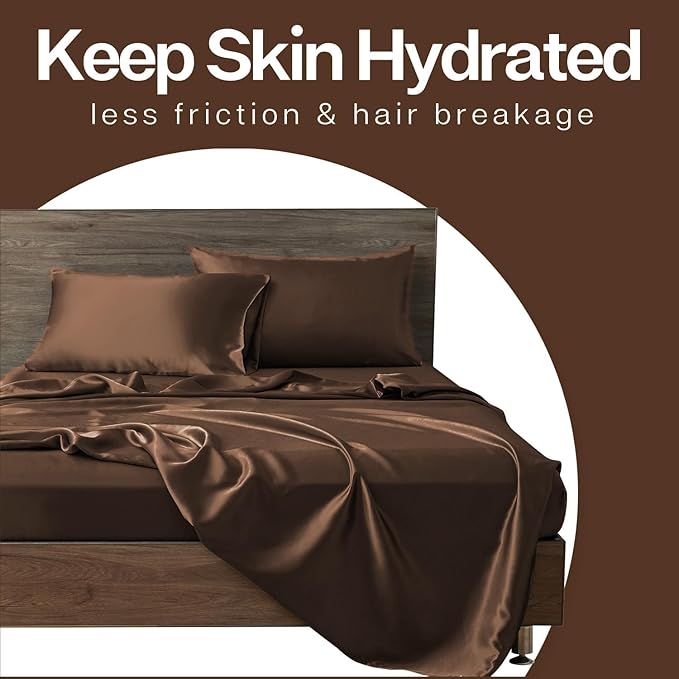 Renva Set of 2 Satin Silk Pillowcase for Hair and Skin Standard Size 18"X 28" with Soft Breathable Smooths Cooling Pillow Covers for Sleeping (BROWN )