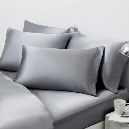 Renva Set of 2 Satin Silk Pillowcase for Hair and Skin Standard Size 18"X 28" with Soft Breathable Smooths Cooling Pillow Covers for Sleeping(Gray)