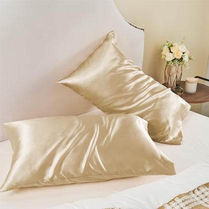 Renva Set of 2 Satin Silk Pillowcase for Hair and Skin Standard Size 18"X 28" with Soft Breathable Smooths Cooling Pillow Covers for Sleeping(Gold)