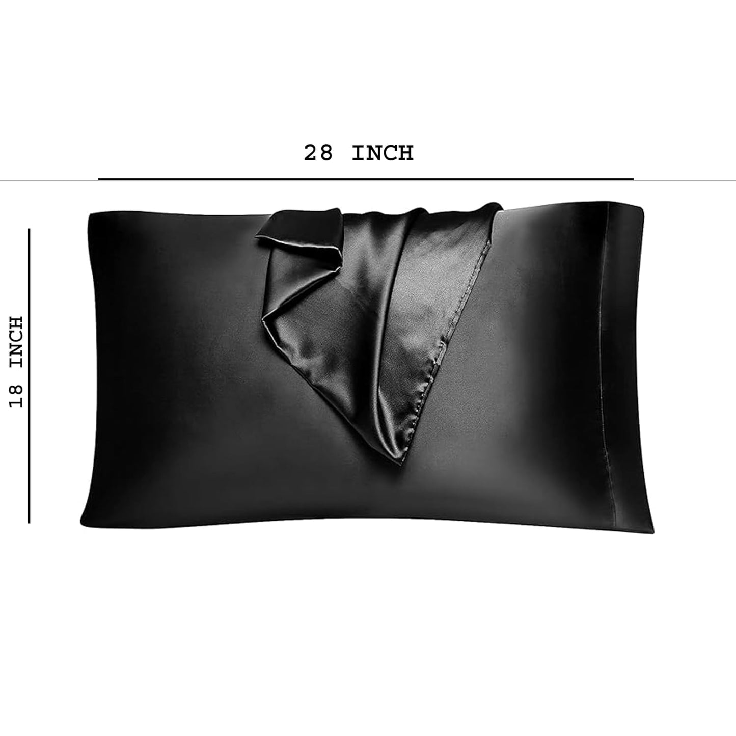 Renva Set of 2 Satin Silk Pillowcase for Hair and Skin Standard Size 18"X 28" with Soft Breathable Smooths Cooling Pillow Covers for Sleeping(Black)