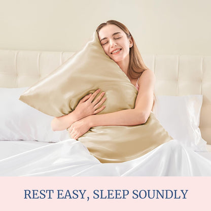 Renva Set of 2 Satin Silk Pillowcase for Hair and Skin Standard Size 18"X 28" with Soft Breathable Smooths Cooling Pillow Covers for Sleeping(Gold)