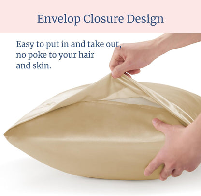 Renva Set of 2 Satin Silk Pillowcase for Hair and Skin Standard Size 18"X 28" with Soft Breathable Smooths Cooling Pillow Covers for Sleeping(Gold)