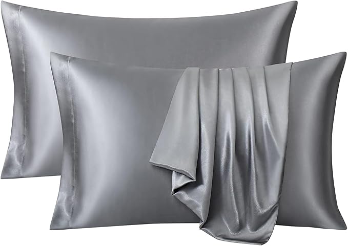 Renva Set of 2 Satin Silk Pillowcase for Hair and Skin Standard Size 18"X 28" with Soft Breathable Smooths Cooling Pillow Covers for Sleeping (Blue)