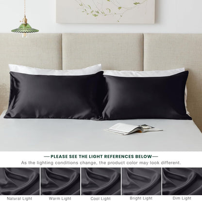 Renva Set of 2 Satin Silk Pillowcase for Hair and Skin Standard Size 18"X 28" with Soft Breathable Smooths Cooling Pillow Covers for Sleeping(Black)