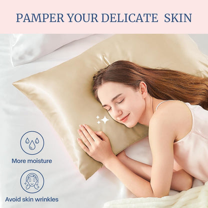 Renva Set of 2 Satin Silk Pillowcase for Hair and Skin Standard Size 18"X 28" with Soft Breathable Smooths Cooling Pillow Covers for Sleeping(Gold)