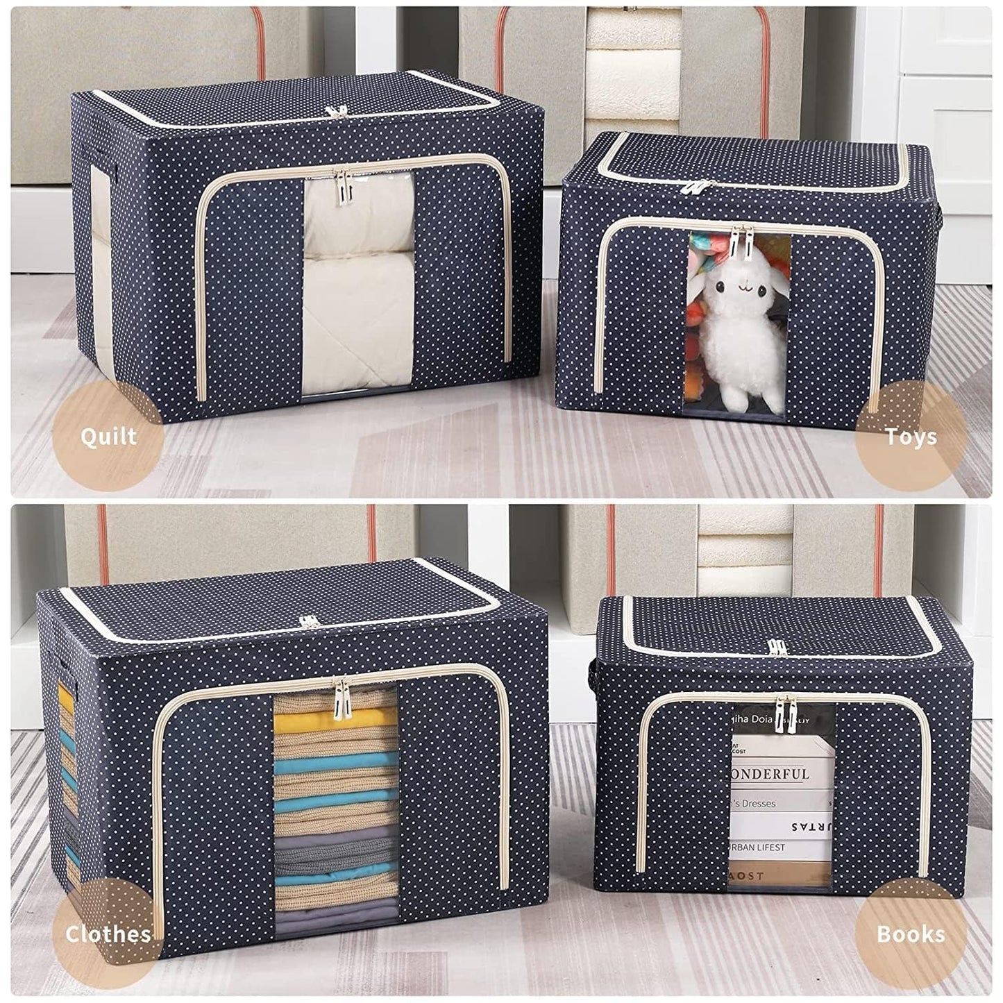 Clothes Storage Bin BLU DOT 66L/24L, Foldable, Polcotton