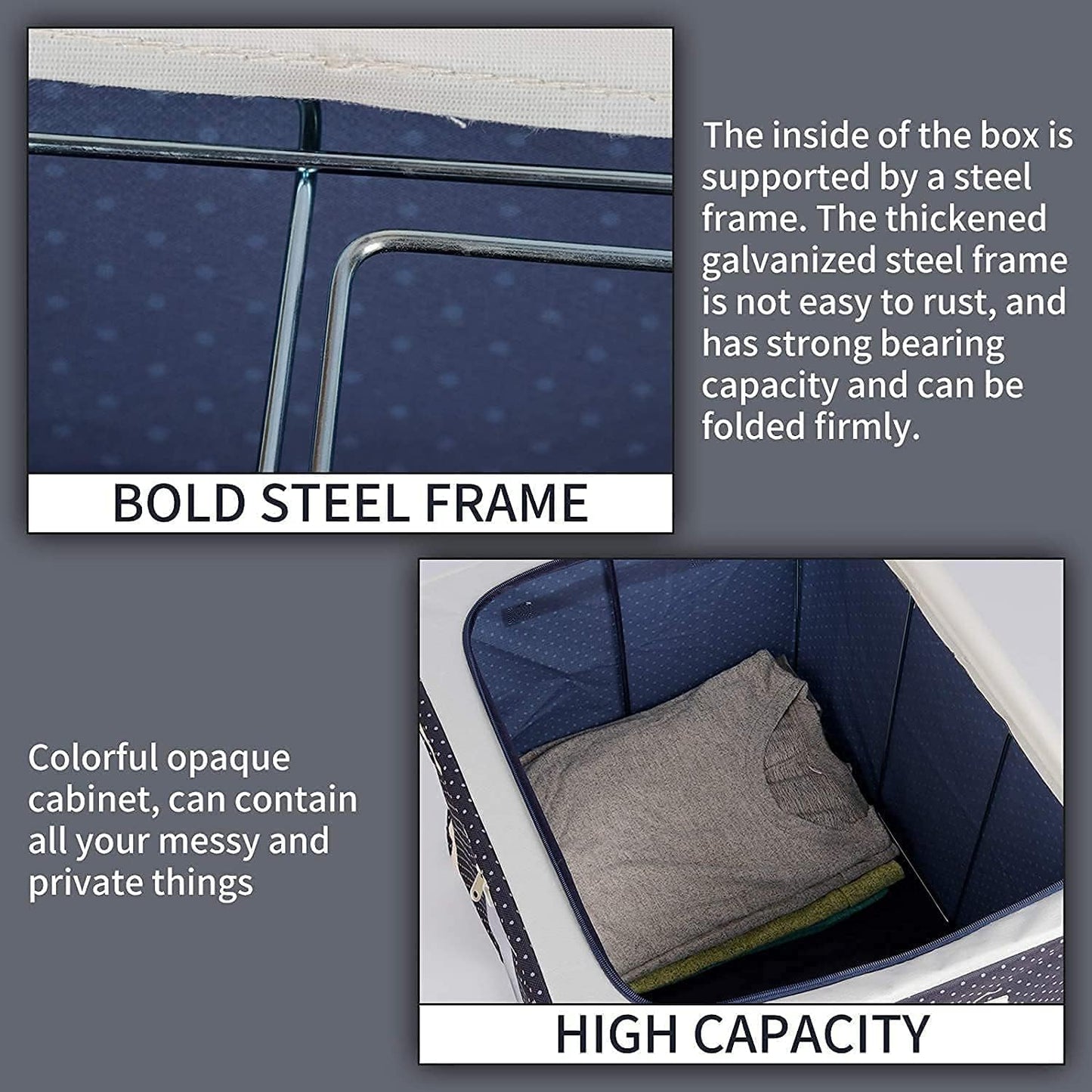 Clothes Storage Bin BLU DOT 66L/24L, Foldable, Polcotton