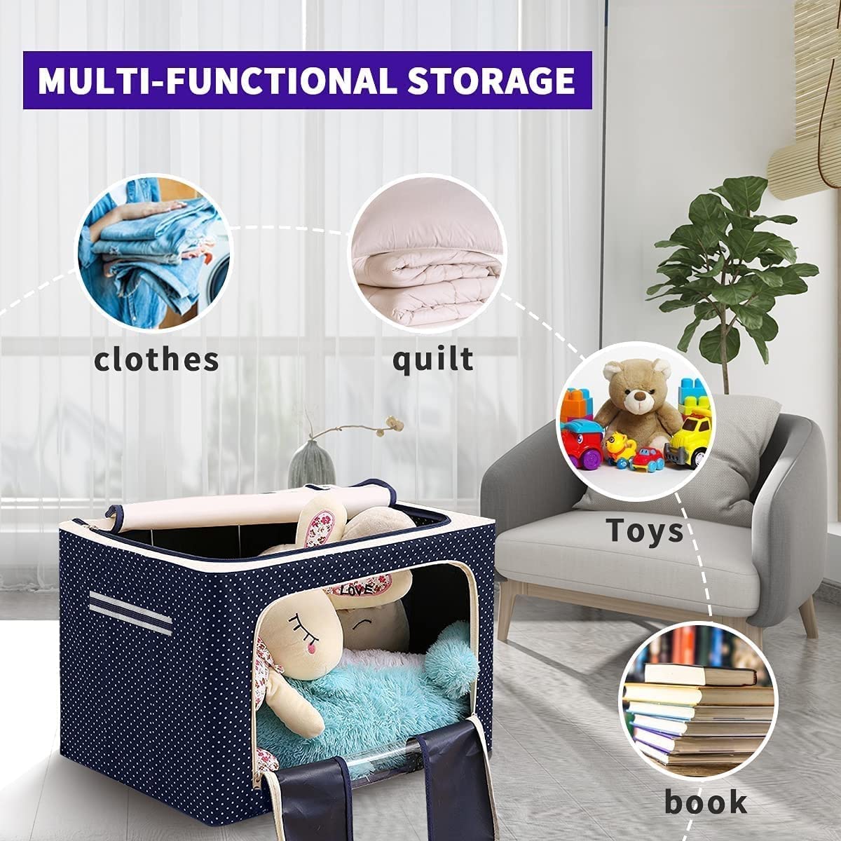 Clothes Storage Bin BLU DOT 24L/66L, Foldable, Polcotton