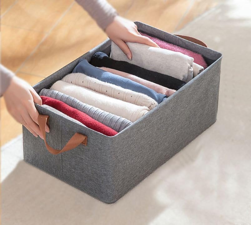 Collapsible 26L Storage Bin GRY Foldable, Fabric with Lid
