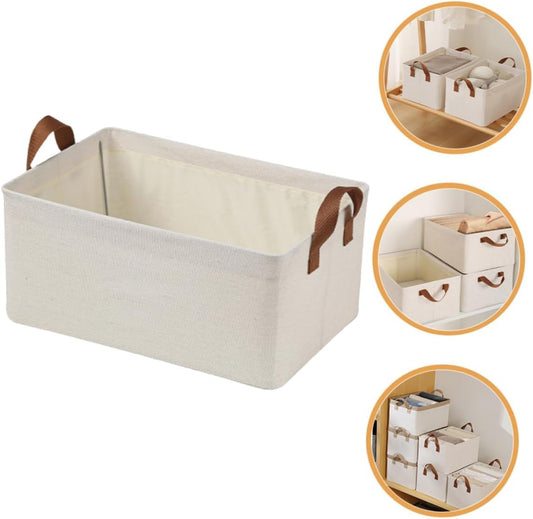 Collapsible Storage Bin WHT Foldable, Fabric with Lid