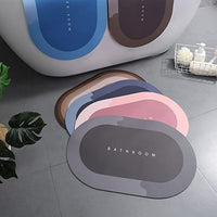 Multicolor Bathroom mat featuring the word "Bathroom" prominently displayed in a decorative font.